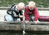 Boys Fishing, Looking at Their Catch